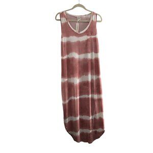 Capella Tie-Dye Sleeveless Maxi Dress L Pink Beach Pockets Hippie Coastal‎ Swim